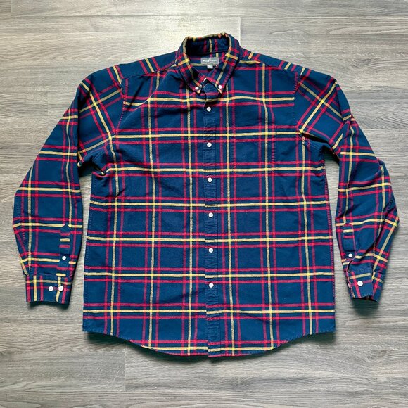L.L. Bean Men's Signature Stretch Poplin Plaid Flannel Shirt - Navy/Red - Picture 1 of 5